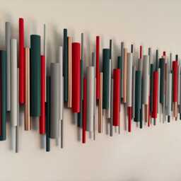 Red & Teal Wall Art - Modern Abstract Wood Sculpture - thumbnail 3
