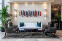 Red & Teal Wall Art - Modern Abstract Wood Sculpture