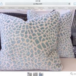 Aqua Blue Leopard Print Pillow Cover, Ivory Velvet Back - thumbnail 2