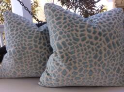 Aqua Blue Leopard Print Pillow Cover, Ivory Velvet Back