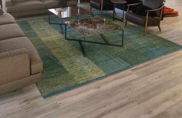 Large Green Rug 9x11 Oversized Modern Carpet, Turquoise Teal Turkish Pile Rug, Contemporary, Geometric Gradient Block Column - image 1