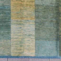 Large Green Rug 9x11 Oversized Modern Carpet, Turquoise Teal Turkish Pile Rug, Contemporary, Geometric Gradient Block Column - thumbnail 3