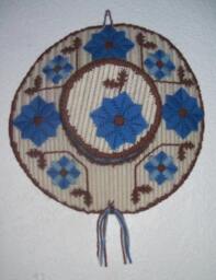 13-Inch Blue, Brown & White Floral Needlepoint 3-D Hat Wall Art Hanging