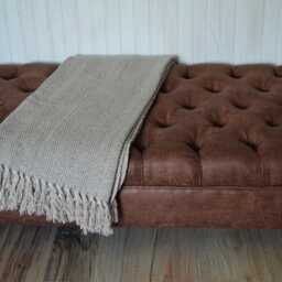 Handmade Antique Brown Faux Suede Chesterfield Footstool - Ottoman Coffee Table Footrest Mahogany Turned Hardwood Legs - thumbnail 3
