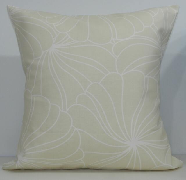 New 18x18 Inch Designer Handmade Pillow Case in Cream & White Graphic Flowers