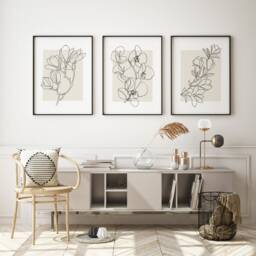 Minimalist Flower Prints Set Beige Abstract Line Art, Botanical Gallery Wall - thumbnail 2