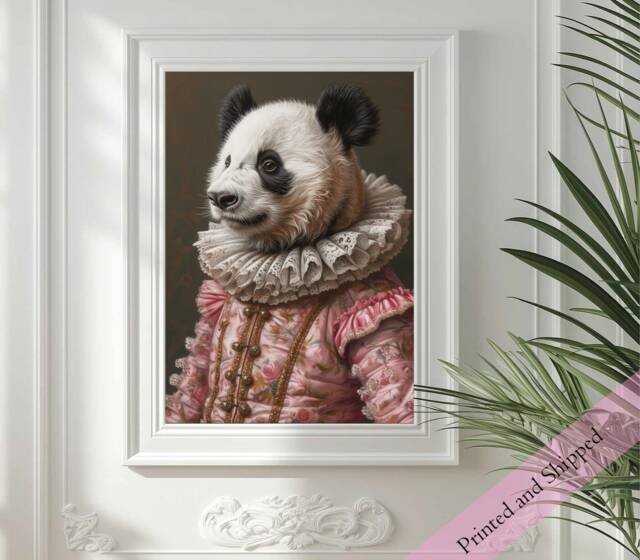Panda Artwork, Bear Wall Decor, Pink Collection Renaissance Animal, Art Print - image 1