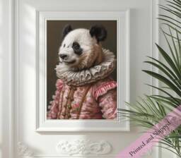 Panda Artwork, Bear Wall Decor, Pink Collection Renaissance Animal, Art Print - thumbnail 1