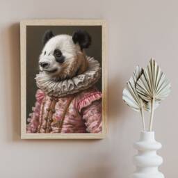 Panda Artwork, Bear Wall Decor, Pink Collection Renaissance Animal, Art Print - thumbnail 3