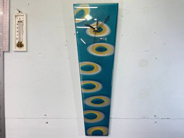 Narrow Turquoise Silver & Gold Abstract Resin Wall Clock, Long Modern Unusual Home Decor - image 1