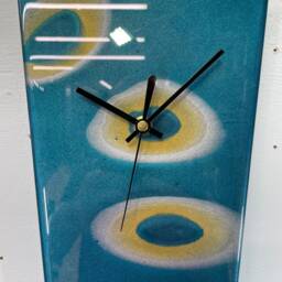 Narrow Turquoise Silver & Gold Abstract Resin Wall Clock, Long Modern Unusual Home Decor - thumbnail 3