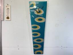Narrow Turquoise Silver & Gold Abstract Resin Wall Clock, Long Modern Unusual Home Decor