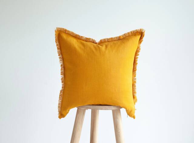 Yellow Throw Pillow, Fringed Pillow Cover, Decorative Custom Size Fringe Covers - image 1