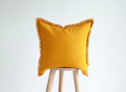 Yellow Throw Pillow, Fringed Pillow Cover, Decorative Custom Size Fringe Covers - thumbnail 1