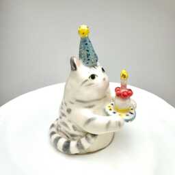 Cat Birthday Cake Topper - Ceramic Figurine Gift For Lover - thumbnail 2