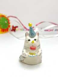 Cat Birthday Cake Topper - Ceramic Figurine Gift For Lover - thumbnail 1