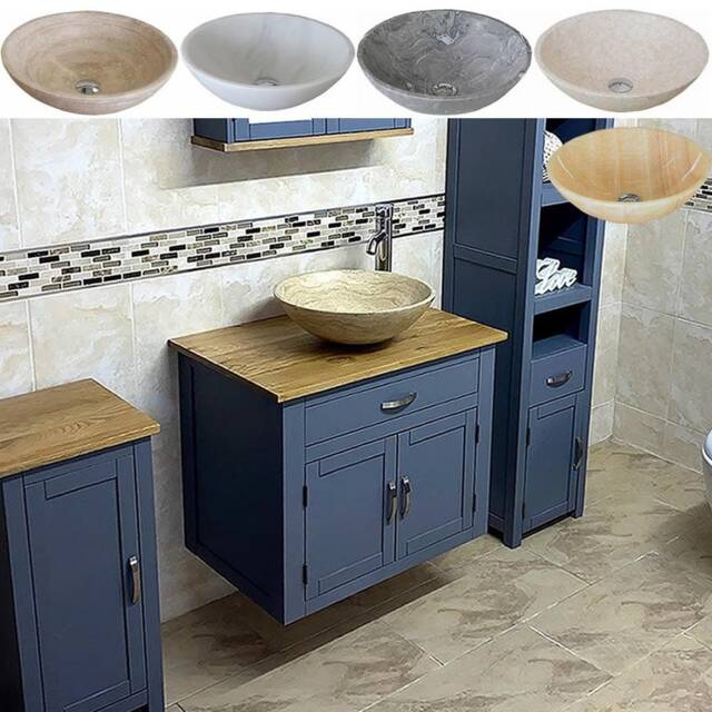 Grey Wall Hung Vanity Unit - Oak Top, Stone Basin - image 1