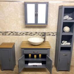 Grey Wall Hung Vanity Unit - Oak Top, Stone Basin - thumbnail 3