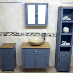 Grey Wall Hung Vanity Unit - Oak Top, Stone Basin - thumbnail 2
