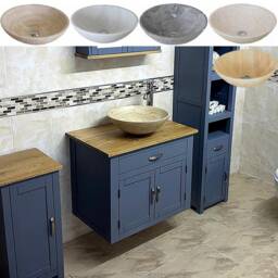 Grey Wall Hung Vanity Unit - Oak Top, Stone Basin - thumbnail 1