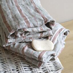 Striped Linen Towels Set 4 Pre Washed Natural Body Gift Set For Two Bathroom Sheets With Red Stripes Two Sizes Vegan Throw - thumbnail 2