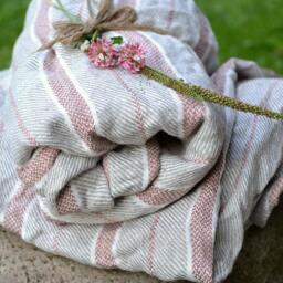 Striped Linen Towels Set 4 Pre Washed Natural Body Gift Set For Two Bathroom Sheets With Red Stripes Two Sizes Vegan Throw - thumbnail 4