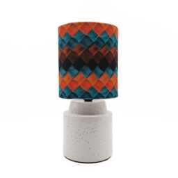 Round Ceramic Table Lamp Checked Fabric Shade, Pyritewhite Finish - thumbnail 2
