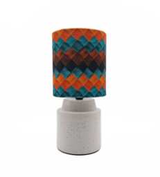Round Ceramic Table Lamp Checked Fabric Shade, Pyritewhite Finish - thumbnail 1