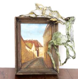 Deer Mesh Sculpture On Vintage Oil Painting - Lithuanian Artist Ooak/Vilnius Bernardino 1960's Mixed Media - thumbnail 1
