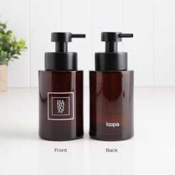 250Ml Amber Glass Soap Dispenser With White Square Label - Refillable Bottle Eco Reusable Design Sustainable Bathroom - thumbnail 3