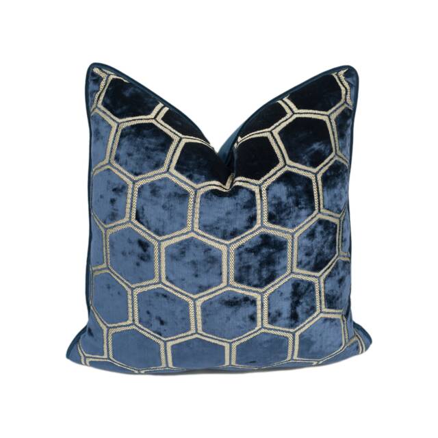 Designers Guild - Manipur Midnight Luxury Hexagonal Geometric Velvet Cushion Cover Handmade Throw Pillow Designer Home D??cor - image 1