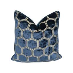 Designers Guild - Manipur Midnight Luxury Hexagonal Geometric Velvet Cushion Cover Handmade Throw Pillow Designer Home D??cor - thumbnail 1