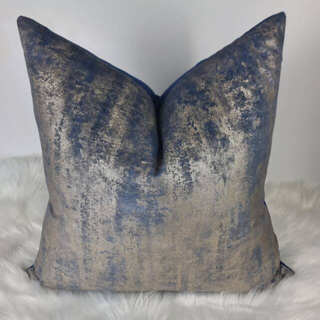 Ink Blue & Gold Shimmer Cushion Cover Abstract Painted Design New Home Luxury Designer Handmade Pillow - image 1
