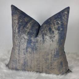 Ink Blue & Gold Shimmer Cushion Cover Abstract Painted Design New Home Luxury Designer Handmade Pillow - thumbnail 2