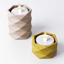 Geometric Tealight Holder - Led Candle Stand Faceted Decor Gift 2 Sizes Available - thumbnail 1