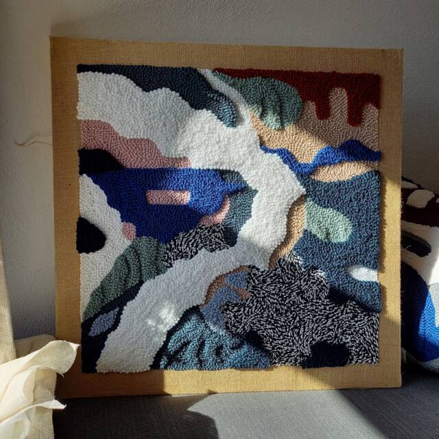 Textured Yarn Wall Art, Japandi Woven Tapestry, Ocean Wave Sculpture - image 1