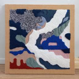 Textured Yarn Wall Art, Japandi Woven Tapestry, Ocean Wave Sculpture - thumbnail 3