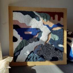 Textured Yarn Wall Art, Japandi Woven Tapestry, Ocean Wave Sculpture - thumbnail 1