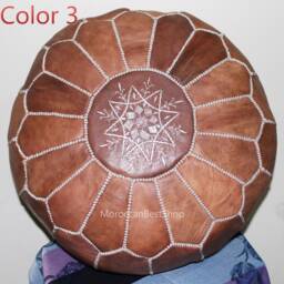 Handmade Moroccan Leather Pouf Round Ottoman Footstool - 7 Colors, Unstuffed 20x12 - thumbnail 3