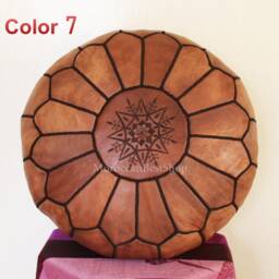 Handmade Moroccan Leather Pouf Round Ottoman Footstool - 7 Colors, Unstuffed 20x12 - thumbnail 4