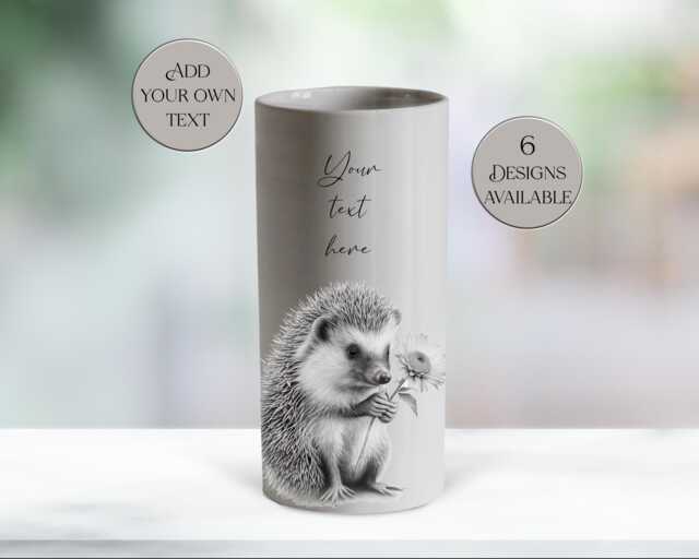 Personalized Watercolour Hedgehog Ceramic Vase/Flower Pot - Custom Text, Perfect Mother's Day Gift - image 1