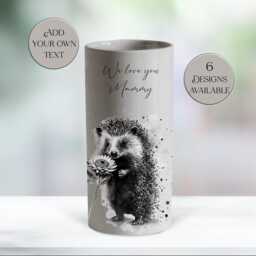 Personalized Watercolour Hedgehog Ceramic Vase/Flower Pot - Custom Text, Perfect Mother's Day Gift - thumbnail 3
