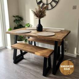 Rustic Dining Table & Bench Thick Trapezium Leg Frame - thumbnail 2