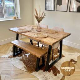 Rustic Dining Table & Bench Thick Trapezium Leg Frame - thumbnail 3