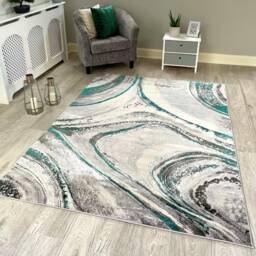 Green Silver Grey Marble Shimmer Sheen Effect Modern Rug Silky Soft Chic Design Area Mat - thumbnail 2