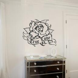 Rose Wall Decal With Custom Banner, Traditional Tattoo Art, Sticker, Vinyl Floral, Floral Free Shipping - thumbnail 2