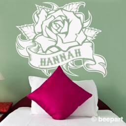 Rose Wall Decal With Custom Banner, Traditional Tattoo Art, Sticker, Vinyl Floral, Floral Free Shipping - thumbnail 1