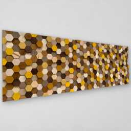 Handmade Hexagon Wood Wall Art - Brown Beige Yellow Mosaic - thumbnail 3