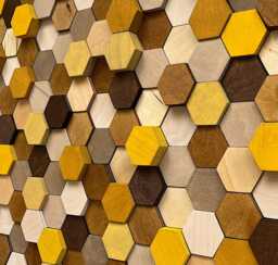 Handmade Hexagon Wood Wall Art - Brown Beige Yellow Mosaic - thumbnail 1