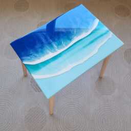 Handmade Ocean Wave Resin Coffee Tables Coastal Beach Decor - Set Of 2 - thumbnail 4